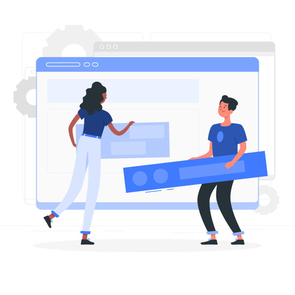 Két grafikus weboldal elemeket helyez el egy böngésző felületén – weboldal készítés Debrecenben