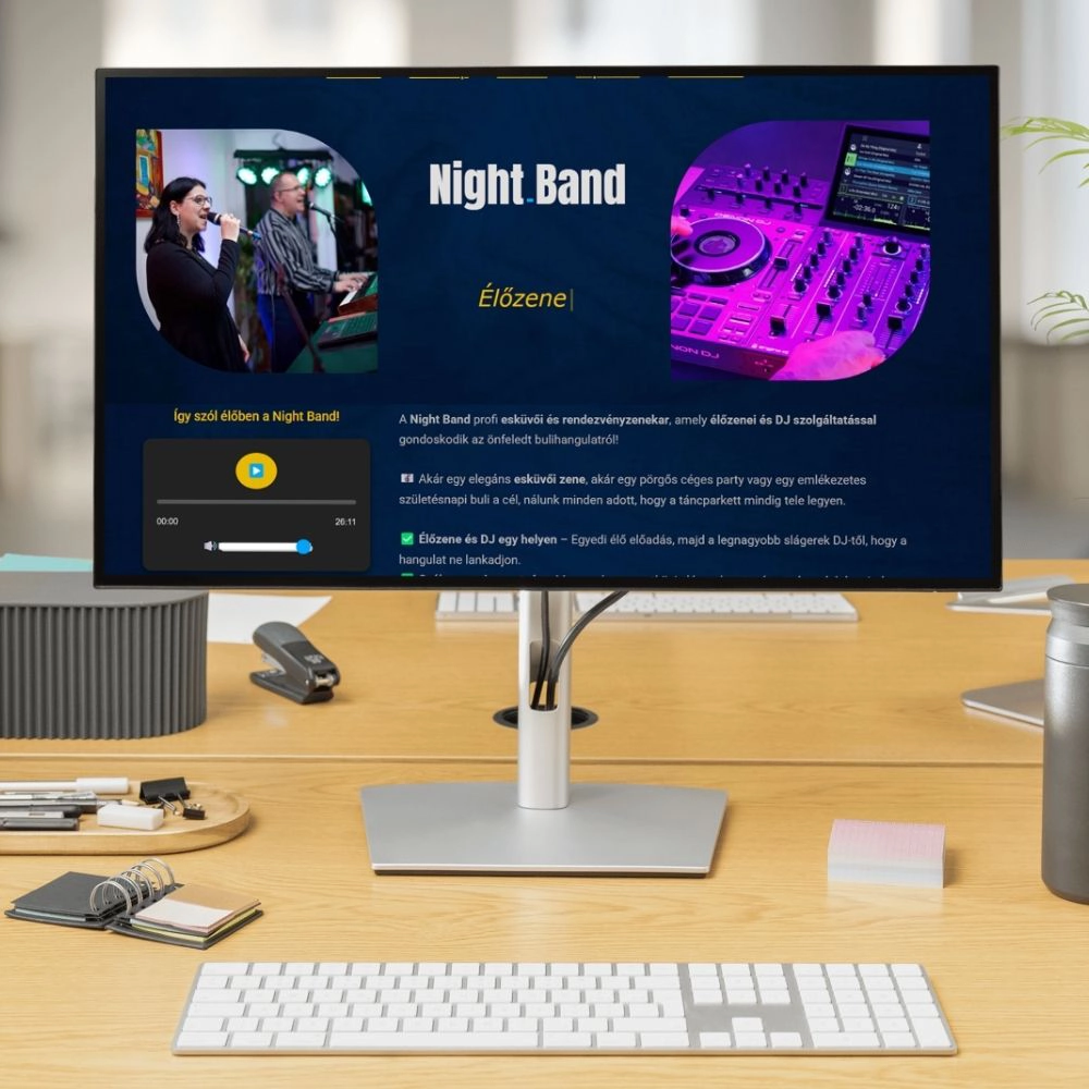 Élőzenei és DJ szolgáltatást bemutató weboldal dizájn számítógép monitoron – webdesign Debrecenből