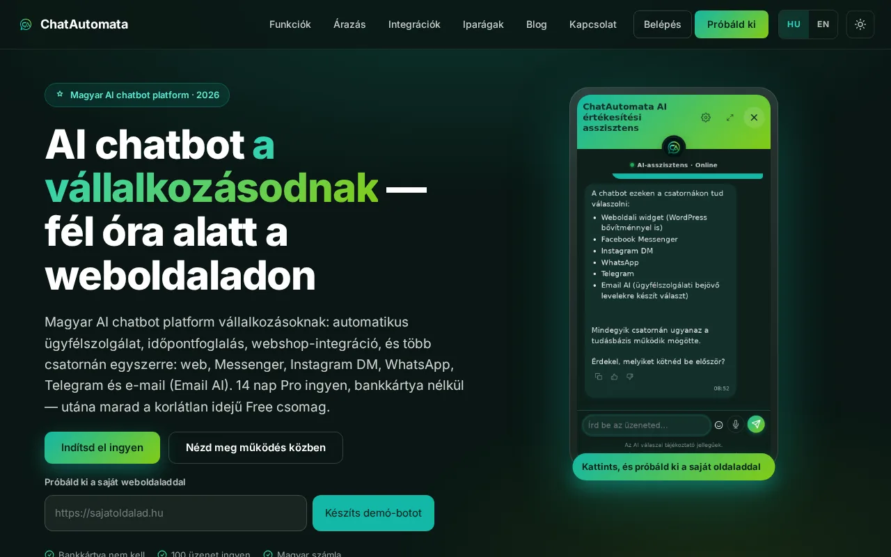 Egyedi webalkalmazás fejlesztés: a ChatAutomata AI chatbot platform