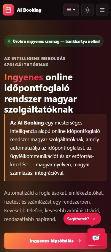 AI Booking weboldala – mobilnézet