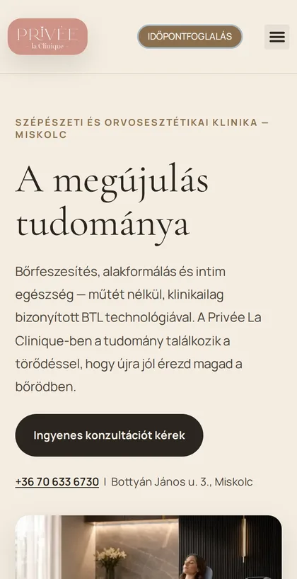 Privée La Clinique weboldala – mobilnézet