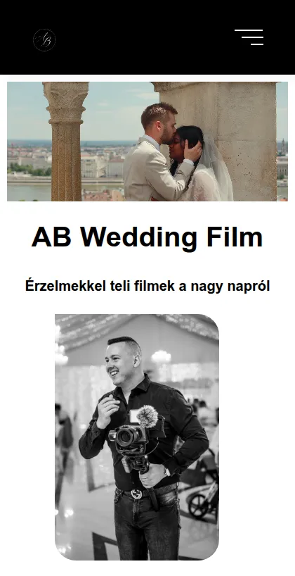 AB Wedding Film weboldala – mobilnézet