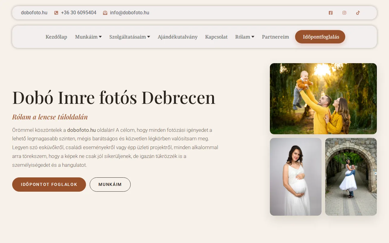 Dobó Fotó weboldala – asztali nézet