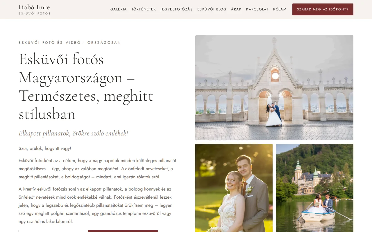 Dobó Imre esküvői fotós weboldala – asztali nézet