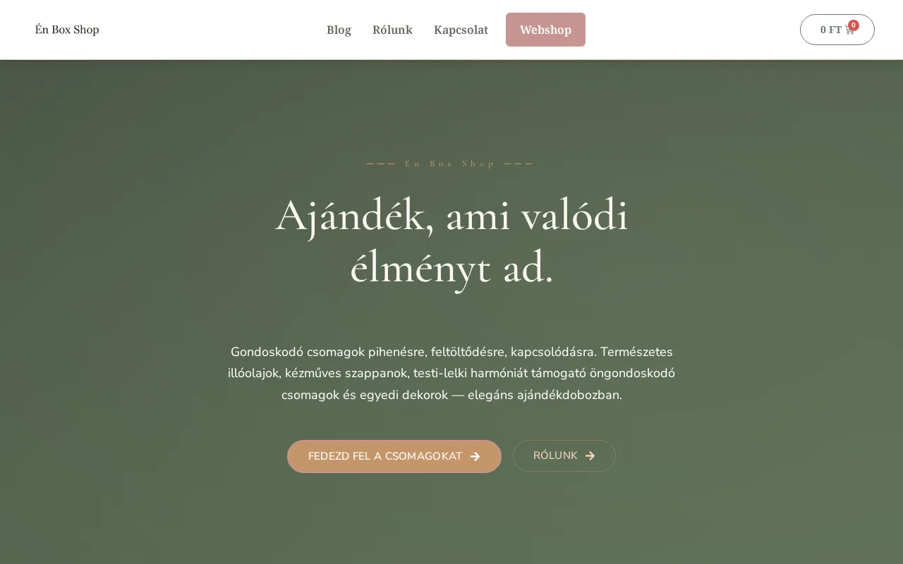 Én Box Shop weboldala – asztali nézet