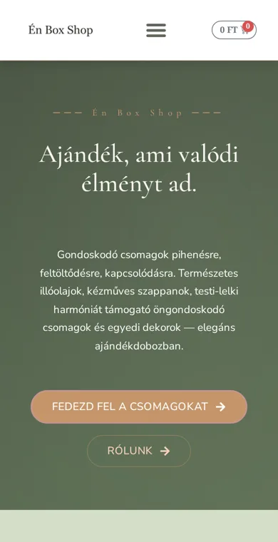 Én Box Shop weboldala – mobilnézet