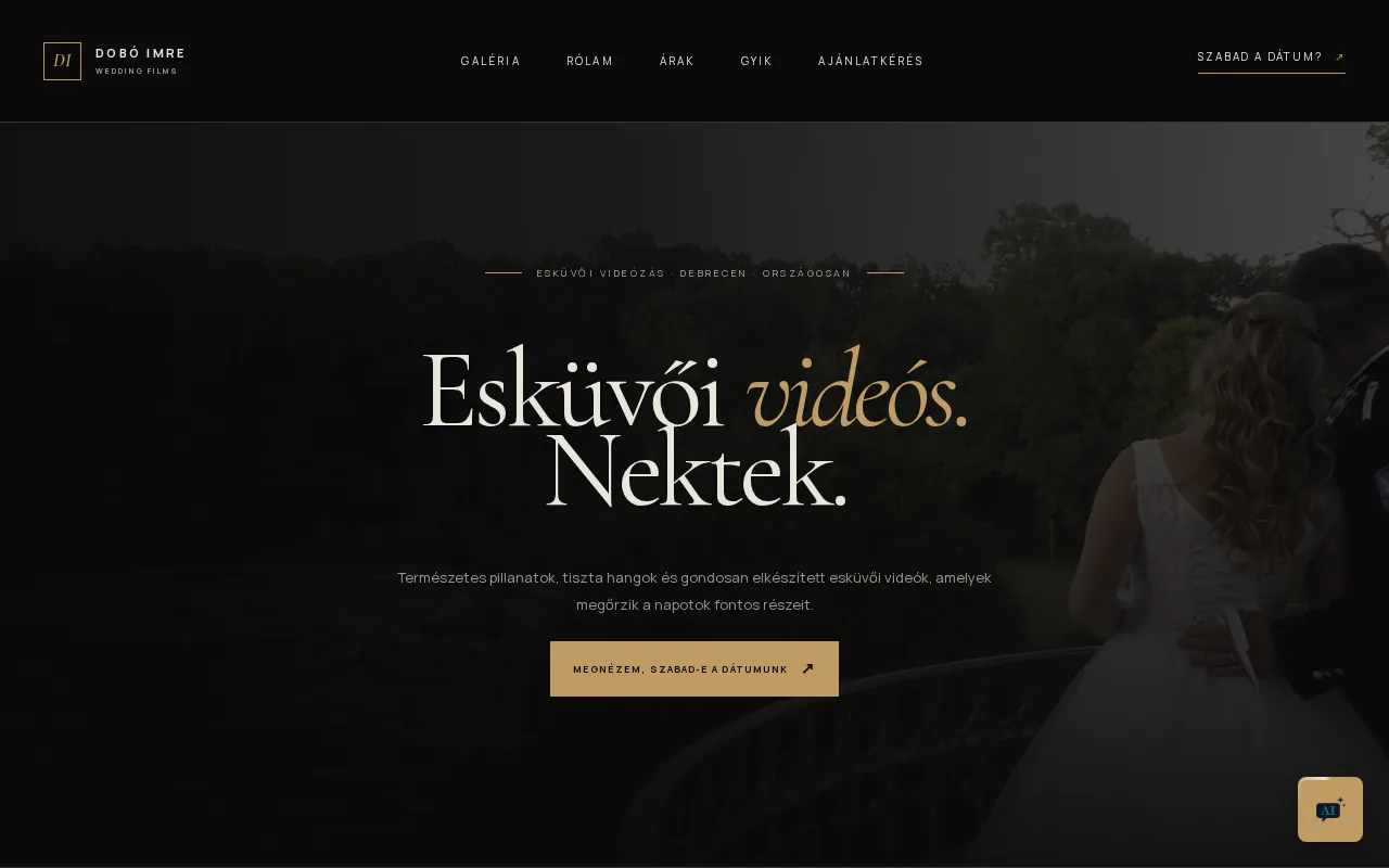 Dobó Imre Wedding Films weboldala – asztali nézet