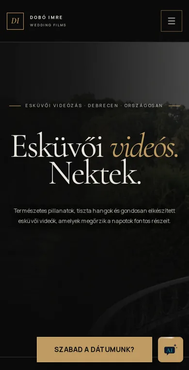 Dobó Imre Wedding Films weboldala – mobilnézet