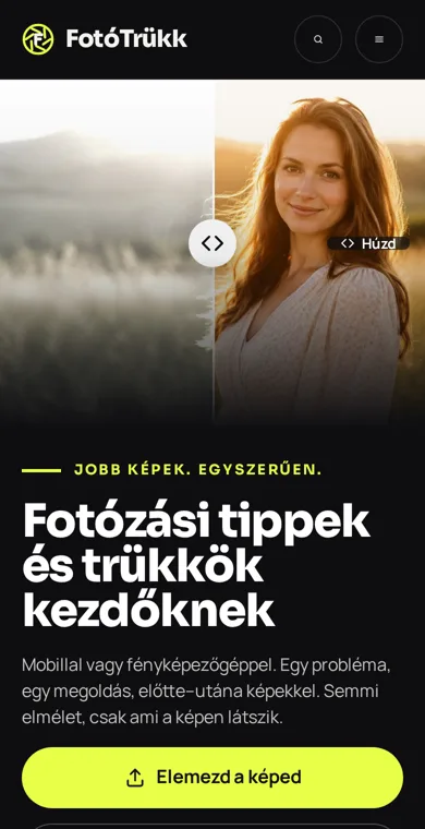 FotóTrükk weboldala – mobilnézet