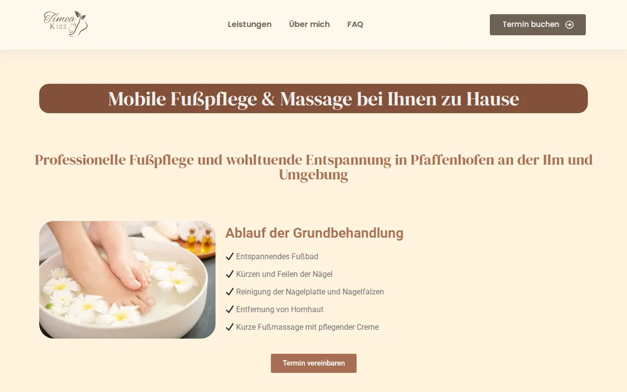 Fußpflege Timea weboldala – asztali nézet