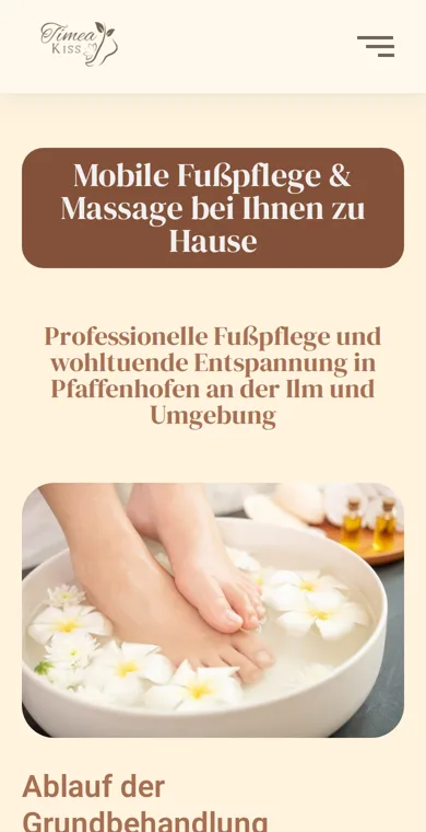 Fußpflege Timea weboldala – mobilnézet