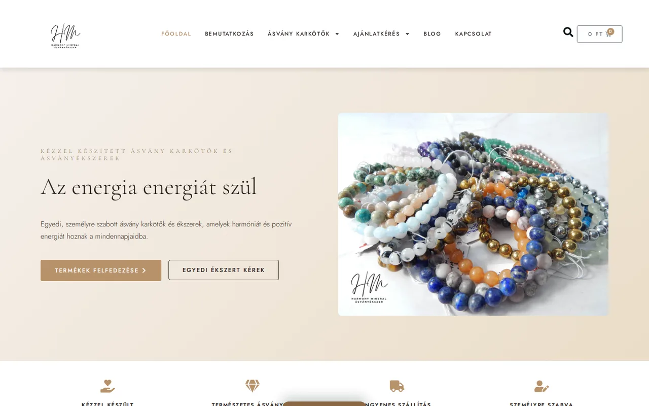 Harmony Mineral – Harmónia Ásvány weboldala – asztali nézet
