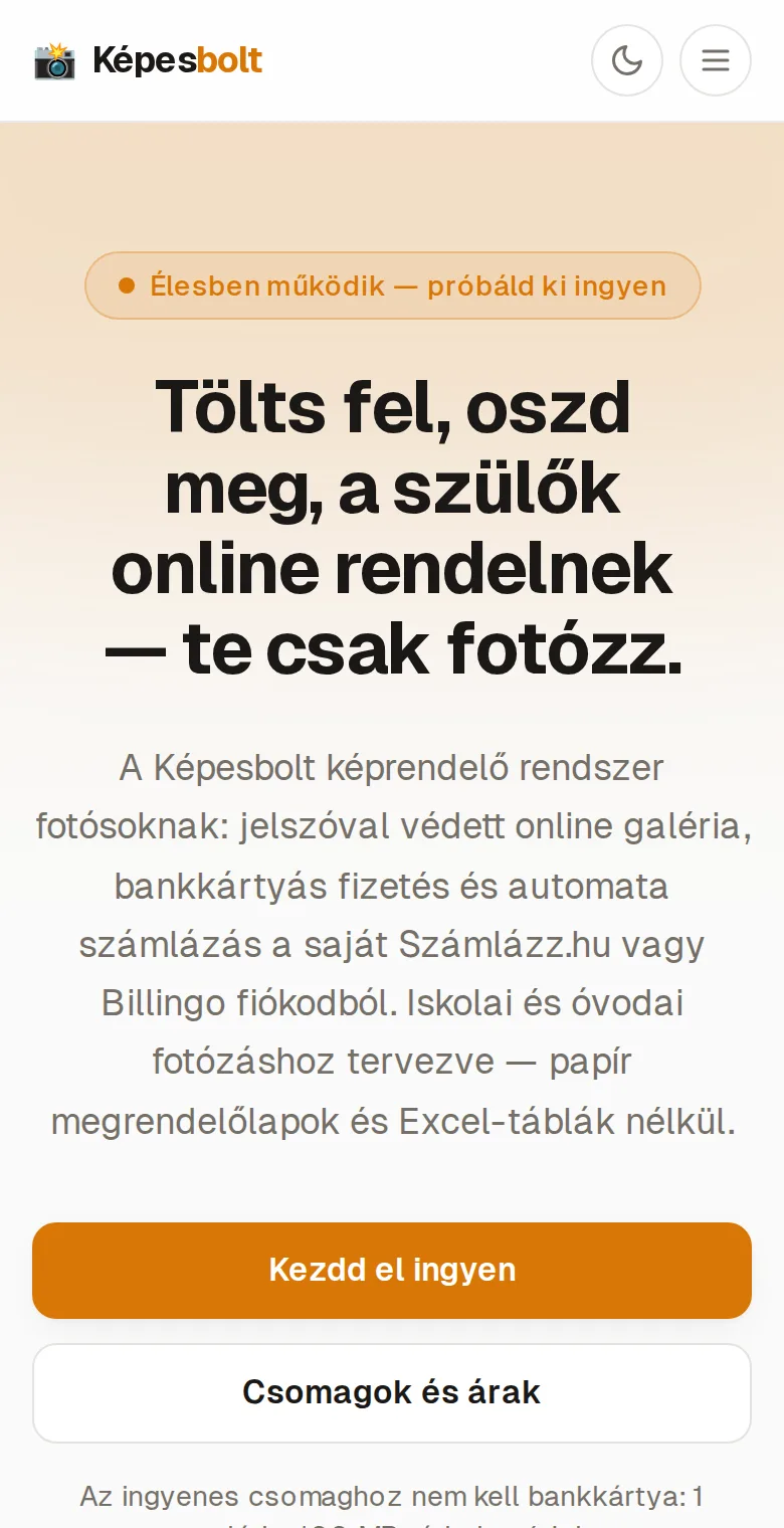 Képesbolt weboldala – mobilnézet
