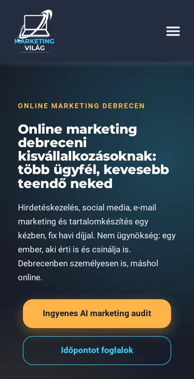 Marketingvilág weboldala – mobilnézet