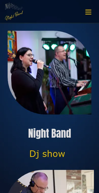 Night Band weboldala – mobilnézet