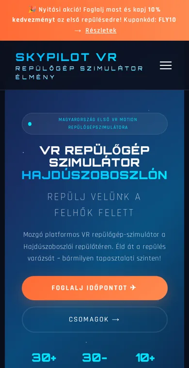 Skypilot VR weboldala – mobilnézet
