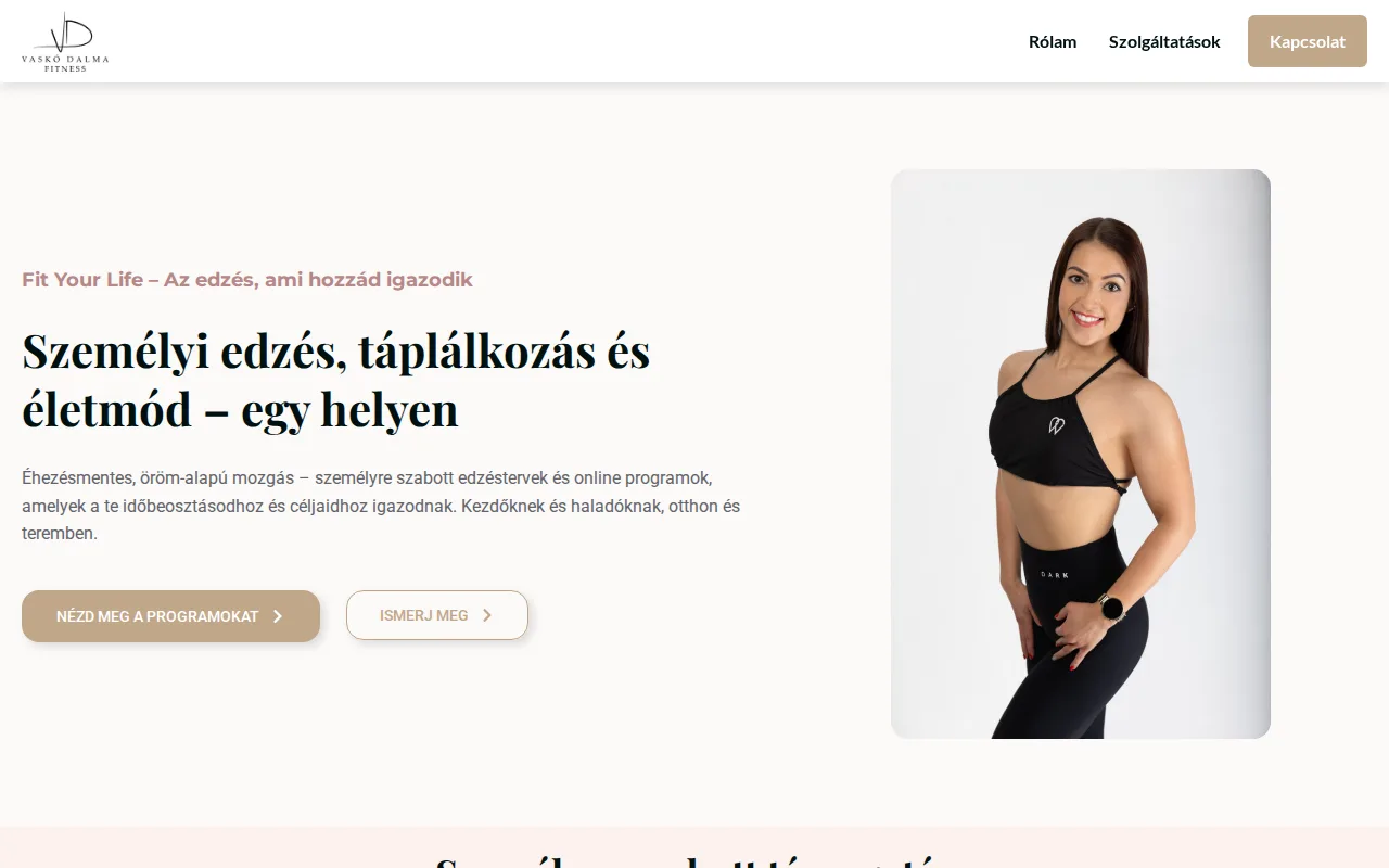 Vaskó Dalma weboldala – asztali nézet